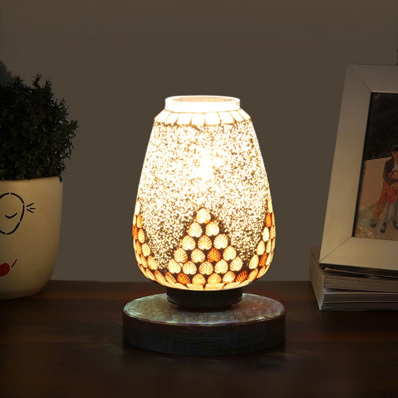 Gloricae Glass Table Lamp With Wooden Base - White