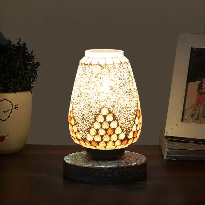 Gloricae Glass Table Lamp With Wooden Base - White media 1