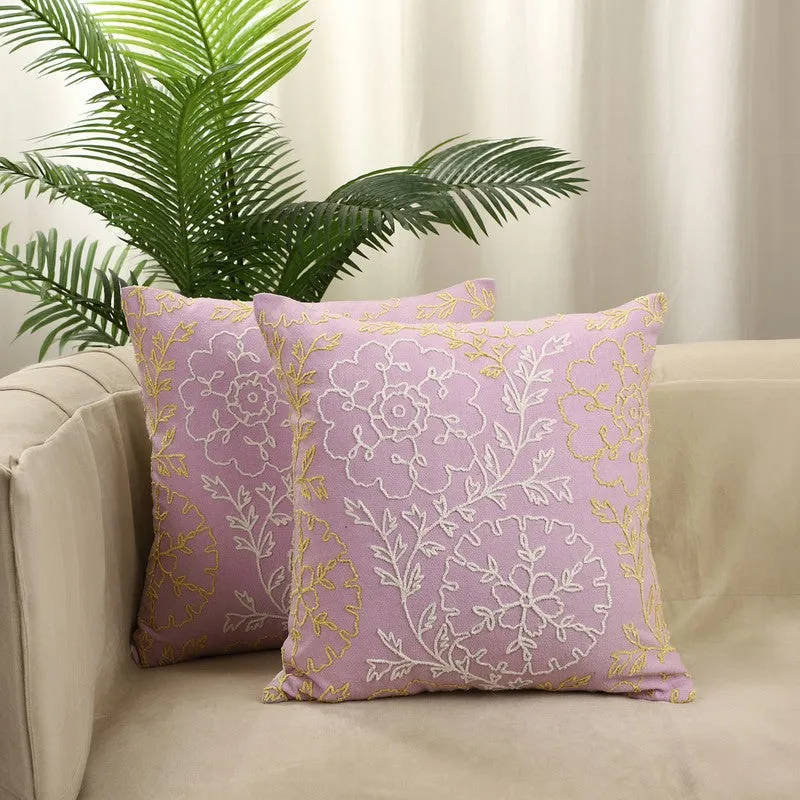Blossom Charm Cotton Cushion Cover (Pink) - Set of Two media 1