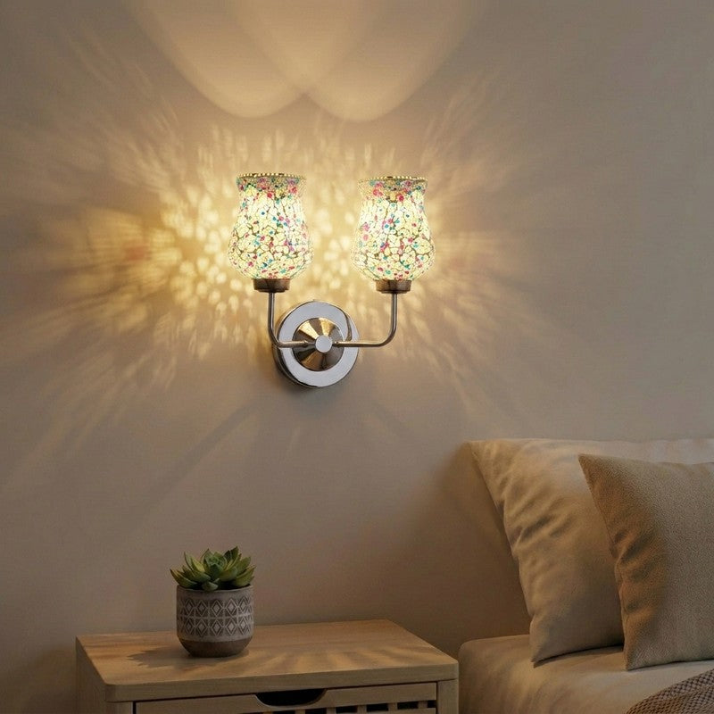 Tessera Glow Ice Crackle Glass Wall Lamp - Blue