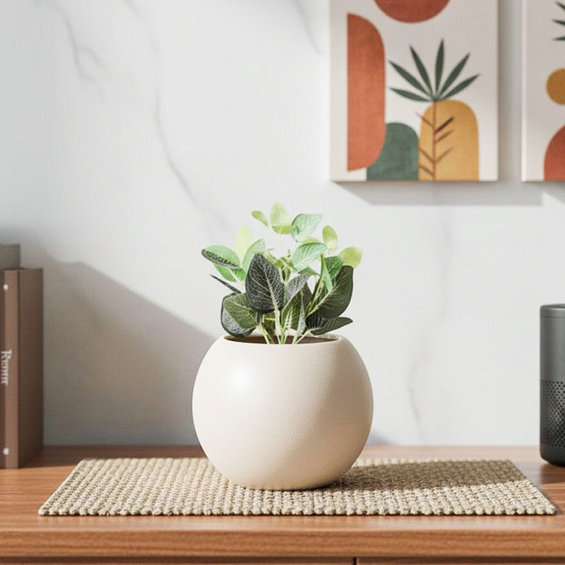 Artificial Nerve Plant With Black Fiber Pot (White,Green) - 0.9 Feet