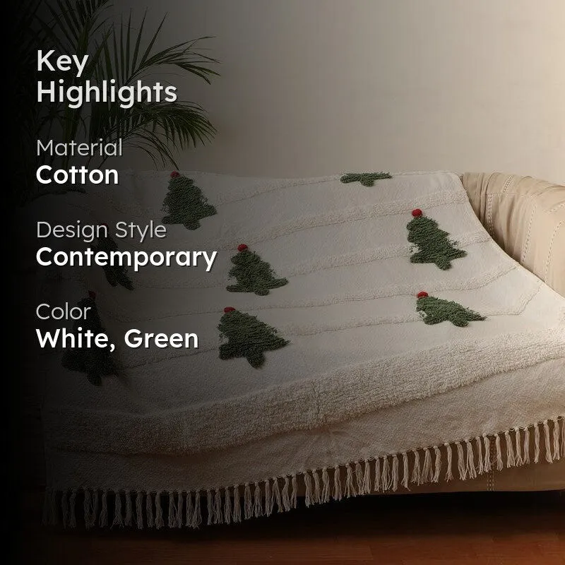 Pine & Plush Tufted Cotton Throw - White & Green media 2