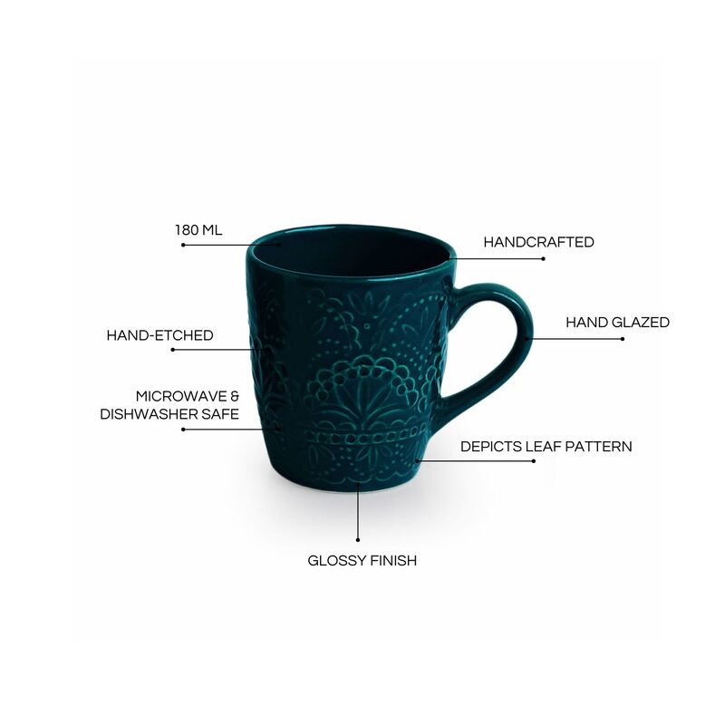 Teal Ceramic Tea Cup (180 mL Each) -  Set of Two media 5