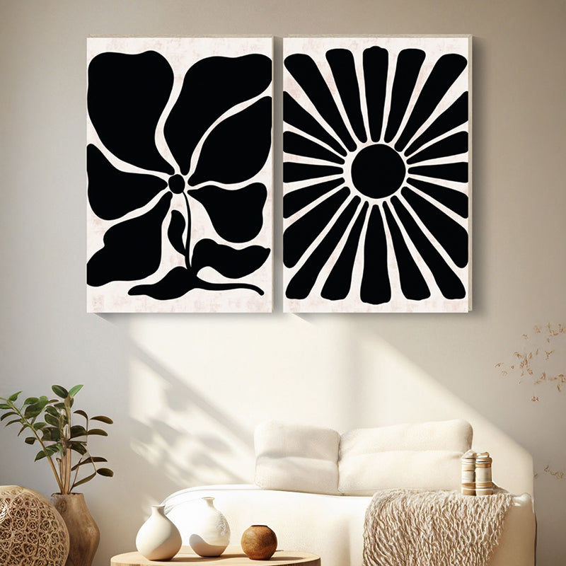 Inked Petals Wall Painting - Set Of Two