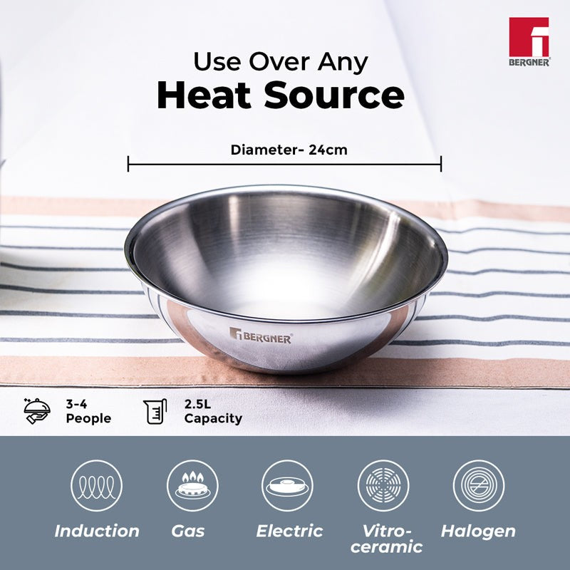 Bergner Argent Triply Stainless Steel Induction Base Tasra With Lid - 2500 ML media 4
