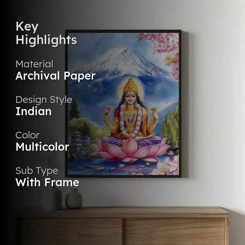 Bhagyalaxmi Spiritual Archival Paper Wall Painting With Frame - Black media 2
