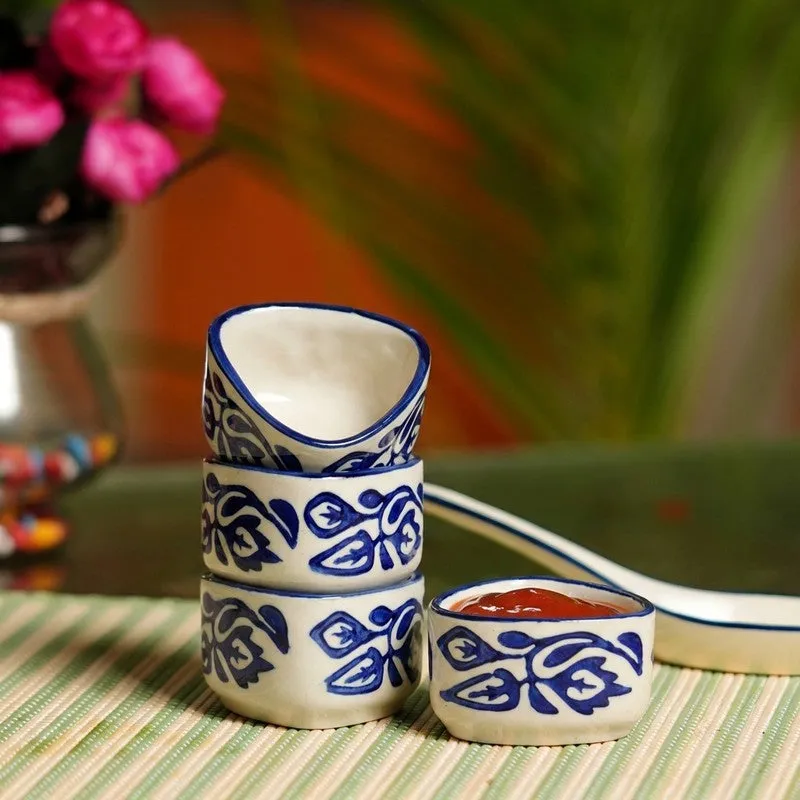 Dippure Ceramic Dip Bowls (Blue,White ,40 mL Each) - Set Of Four media 1