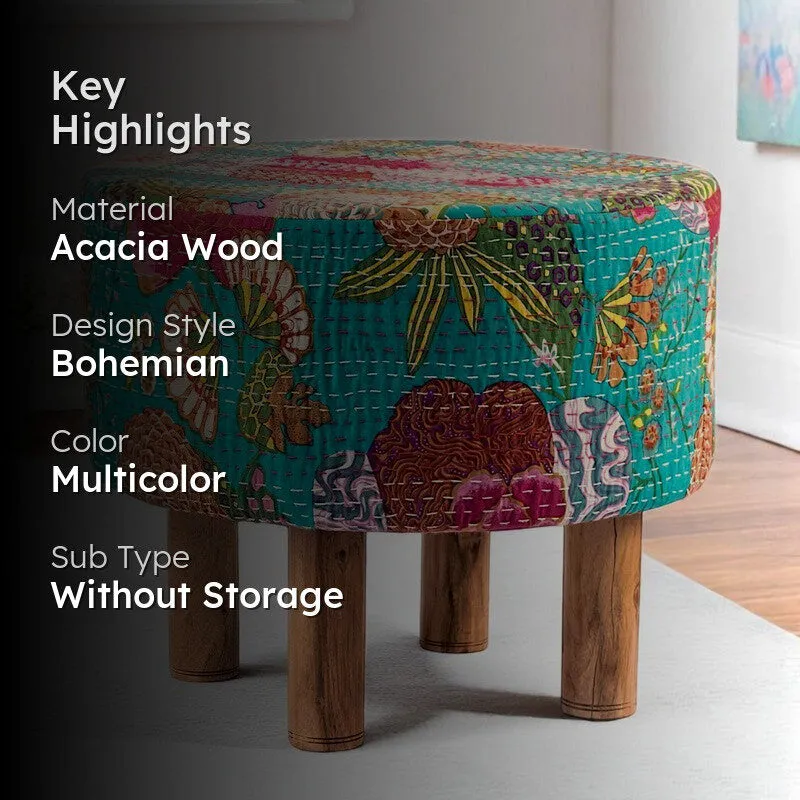 Lverix Acacia Wooden Ottomans - Multicolor media 2