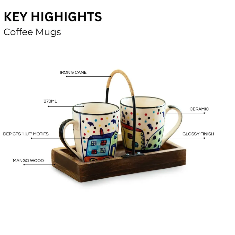 Coastal Cottage Handpainted Ceramic Coffee Mug With Tray (270 ML) - Three Piece Set media 5