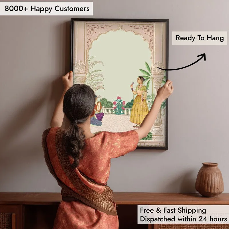 Graceful Sultana Framed Mughal Canvas Wall Painting media 7