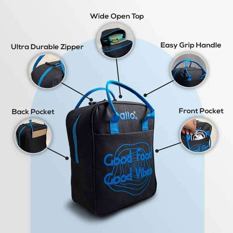Good Vibes Polyester Lunch Bag - Black & Blue media 6