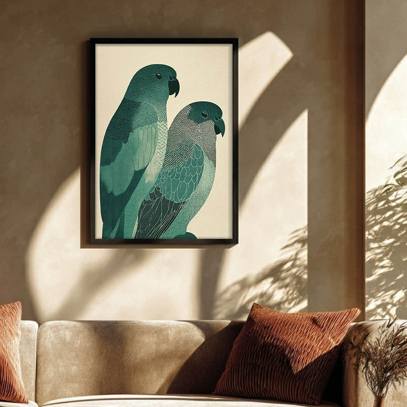 Pastel Parrot Pair Canvas Wall Painting With Black Frame