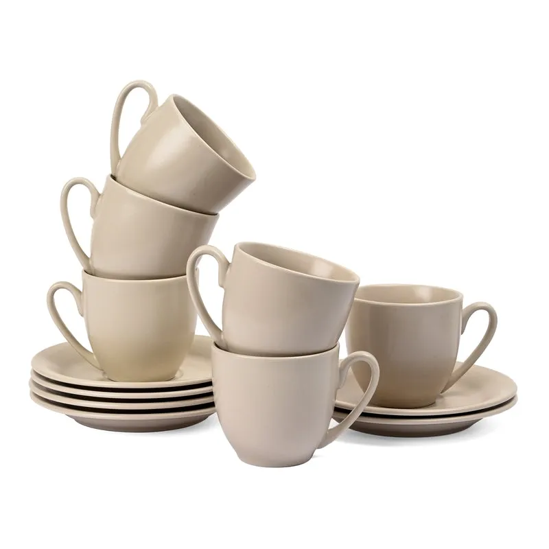 CozySip Porcelain Cup & Saucer (Ivory/200 mL Each) - Set of Six - 3