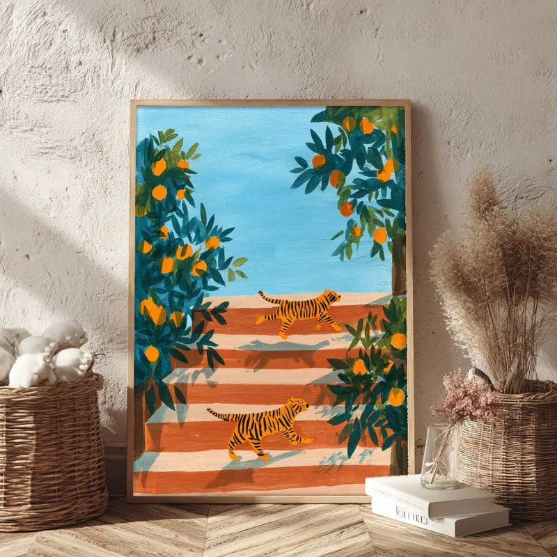 Tangerine Trees Canvas Wall Painting - Brown Frame media 3