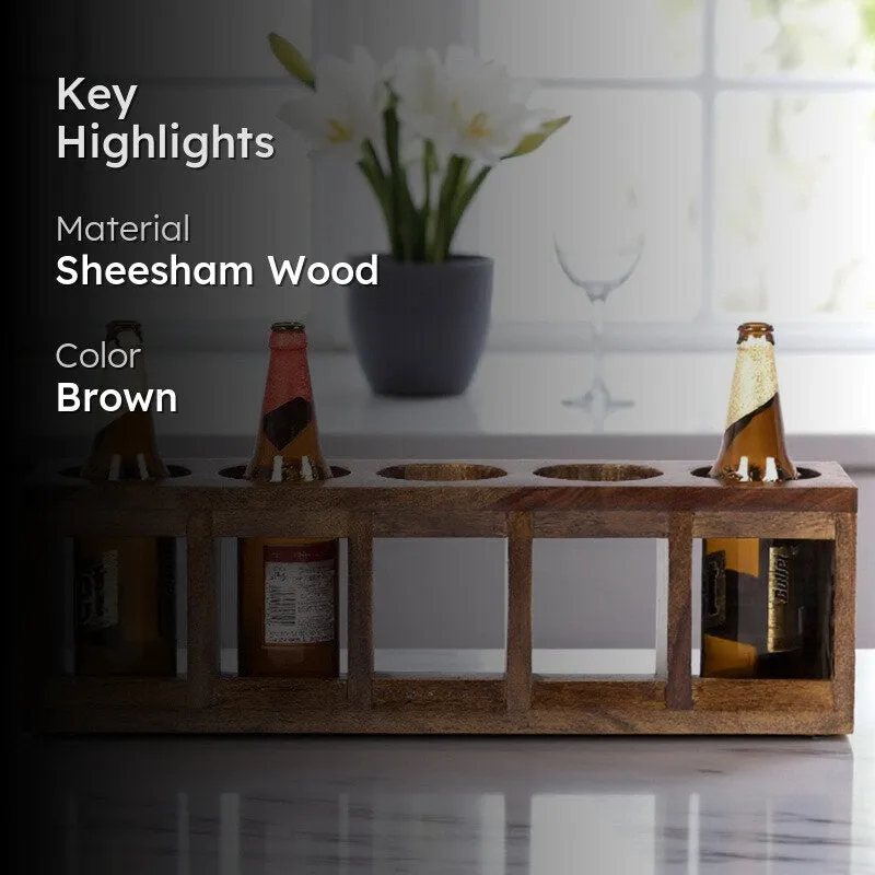 Zverox Sheesham Wooden Wine Rack - Brown,Beige media 2