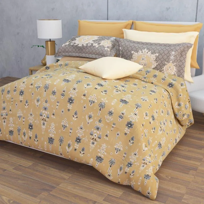 Teva Floral Cotton Bedsheet (Buff) - 210 TC media 1