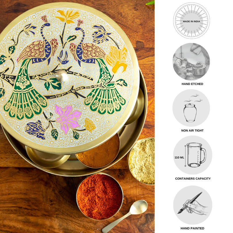 Shahi Morni Hand-Etched Brass Masala Box - 110 ML media 7