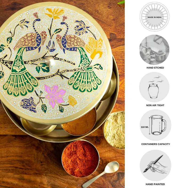 Shahi Morni Hand-Etched Brass Masala Box - 110 ML media 7