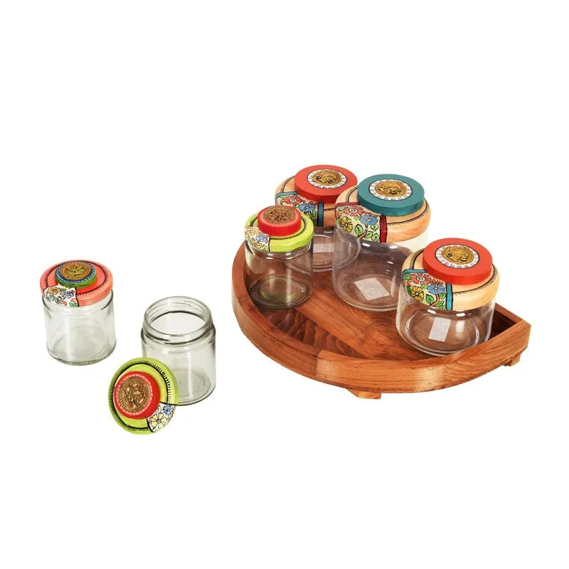Ornara Handpainted Glass Jar Set With Wooden Base media 3