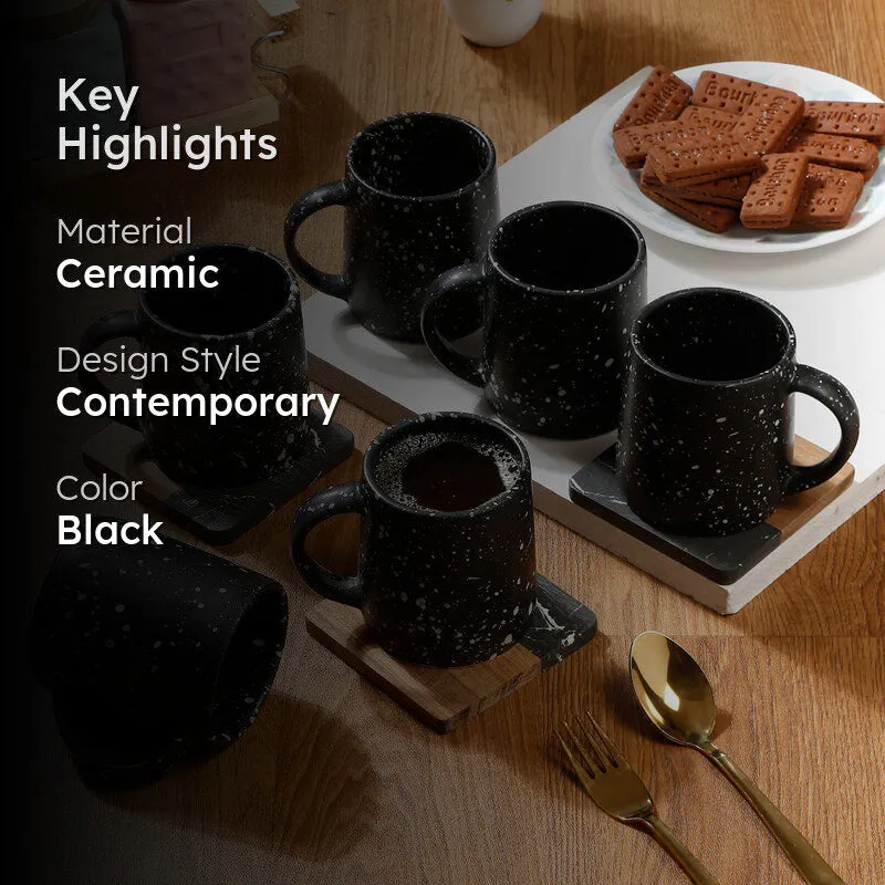 Splash Ceramic Coffee Mug (300 mL Each,Black) - Set Of Six media 2