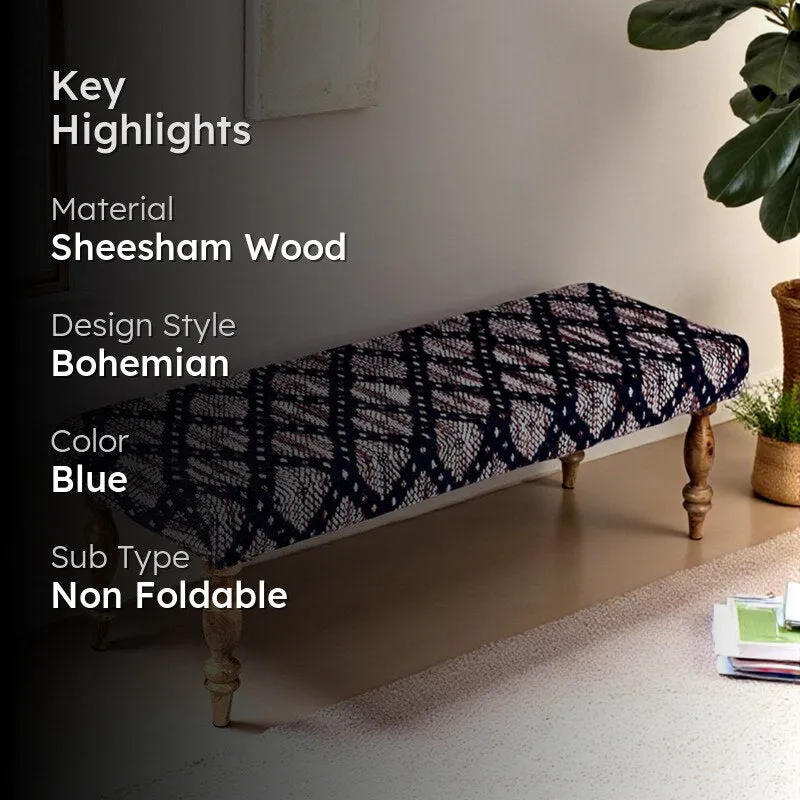 Axion Sheesham Wooden Bench - Blue media 2