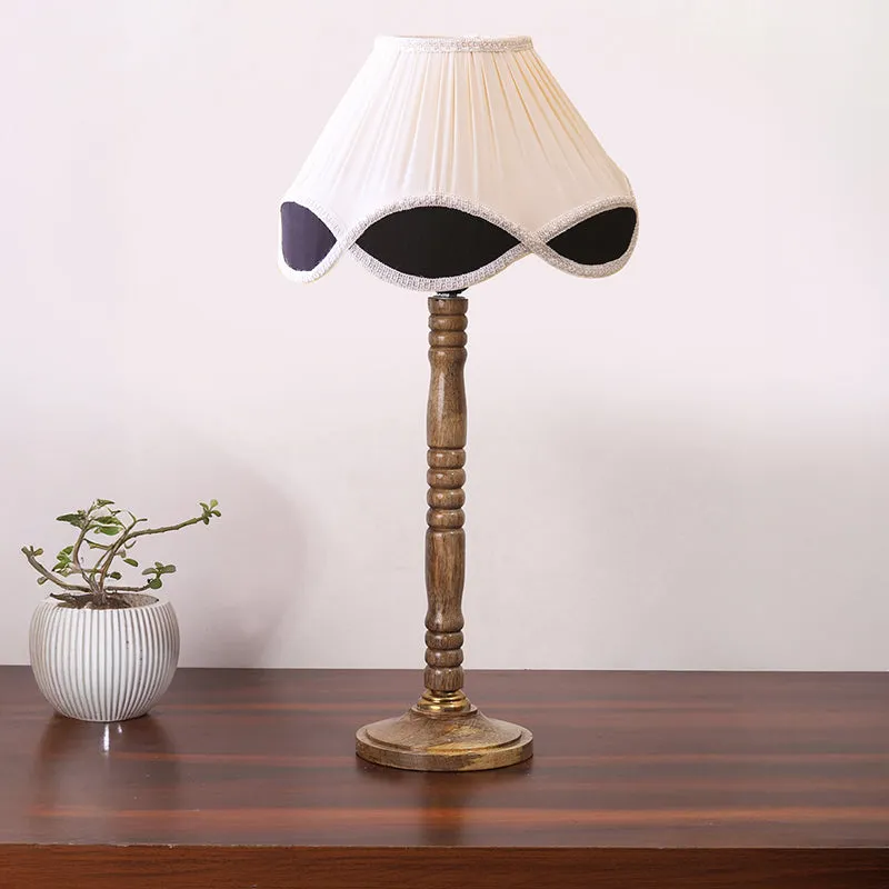 Terra Light Table Lamp With Carved Wooden Base - White,Brown media 3