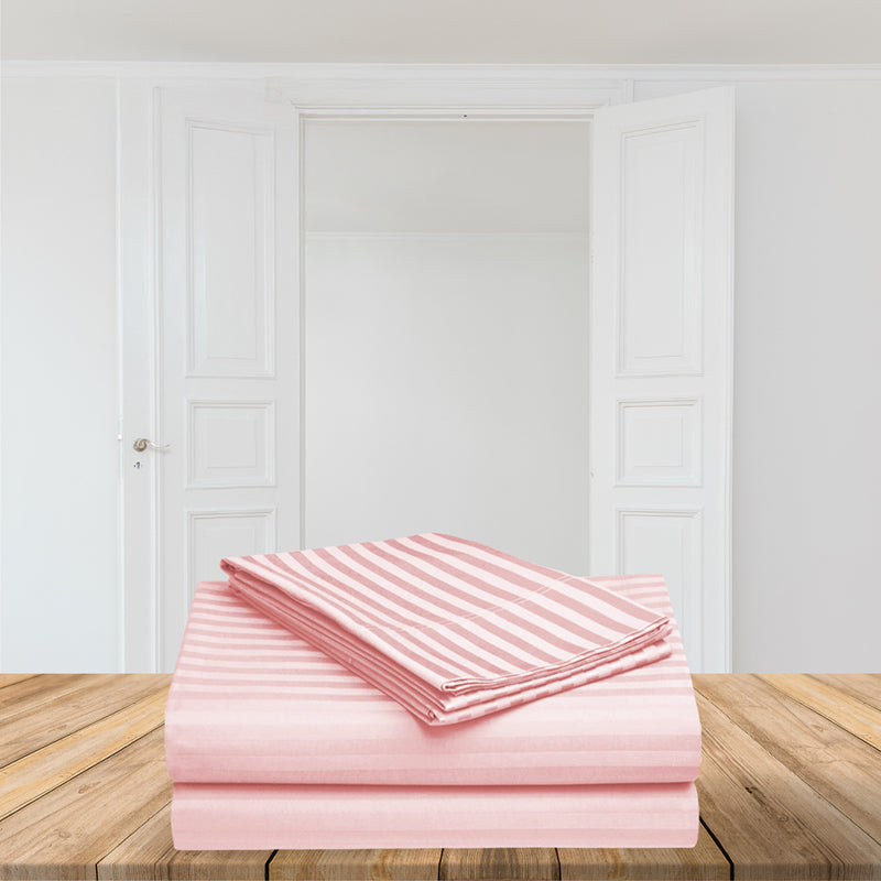 Le Coton Striped Solid Cotton Bedsheet (Pastel Pink) - 250 TC media 8