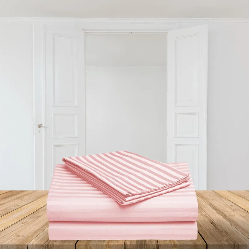 Le Coton Striped Solid Cotton Bedsheet (Pastel Pink) - 250 TC media 8