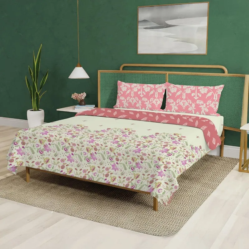 Urban Space Floral Pink Cotton Bedding Set (200 TC) - Four Piece Set media 1