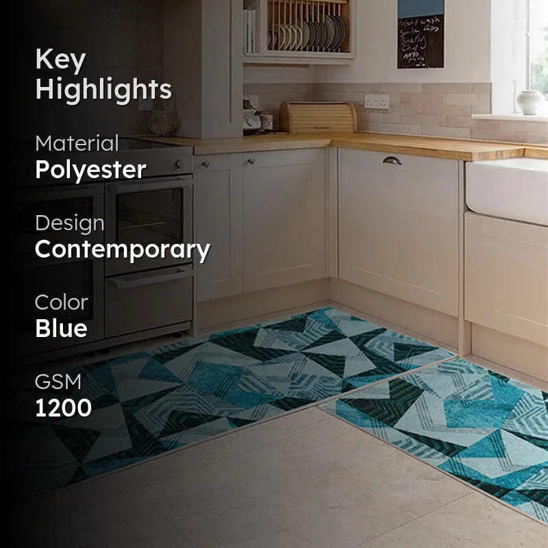 EdgeAbstra Polyester Kitchen Floor Mats (Blue) - Set of Two media 2