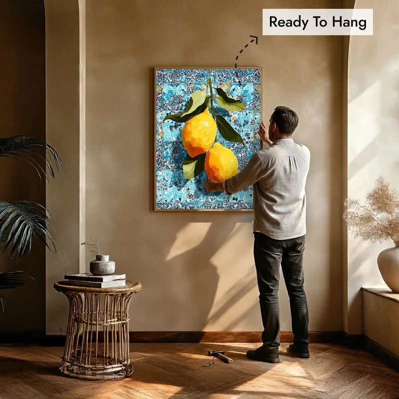 Zestara Lemon Foliage Canvas Wall Painting With Brown Frame media 8