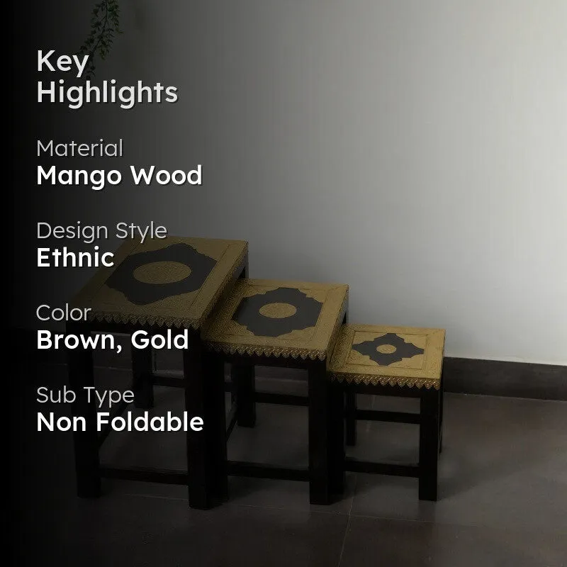 Ozyra Decorative Mango Wood Stool - Set Of Three media 2