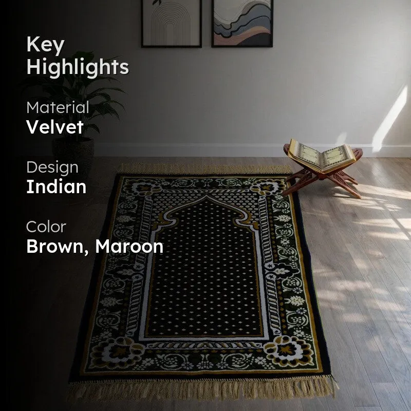 Sajdelle Velvet prayer Mat - Brown,Maroon media 2