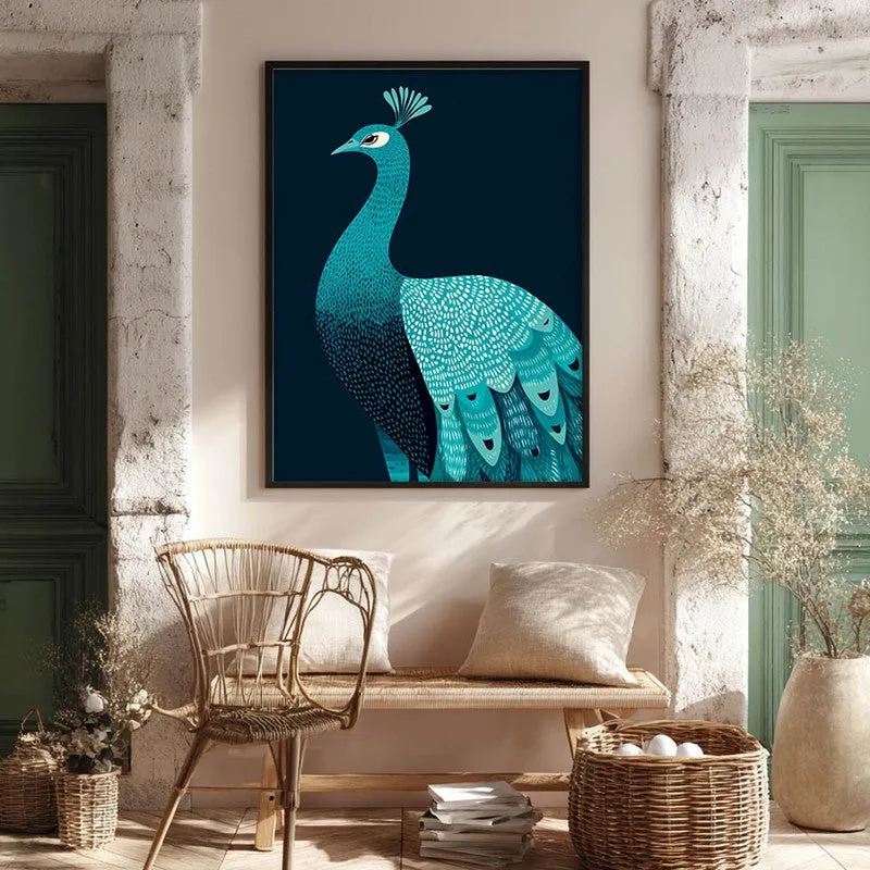 Elegant Peacock Canvas Wall Painting With Black Frame media 8