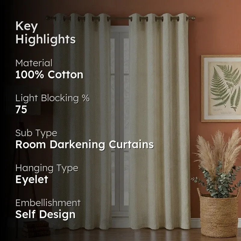 Form Ease Cotton Room Darkening Curtains (Ivory) - Set Of Two media 2