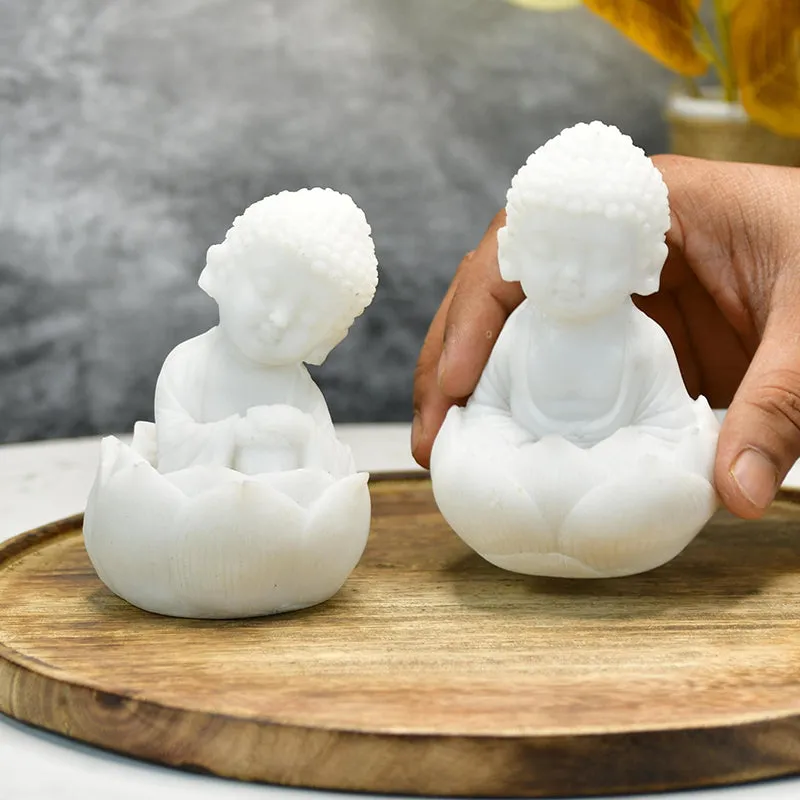 Baby Buddha In Lotus Resin Idol - Set Of Two media 4