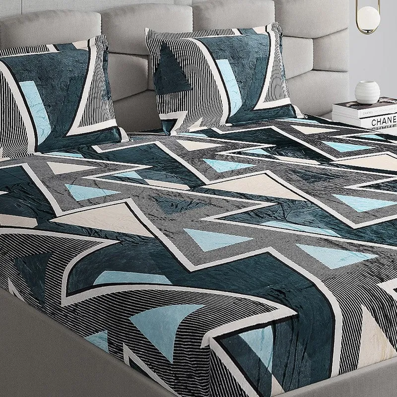 Monte Carlo Urban Triangle I Bedsheet (Green,Black) - 280 GSM media 3