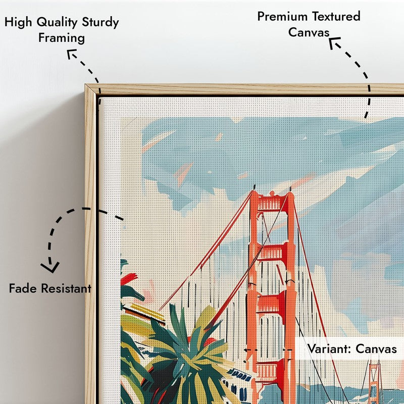 Vintage San Fransico Framed Canvas Archival Canvas Wall Painting - Natural Brown Frame media 6