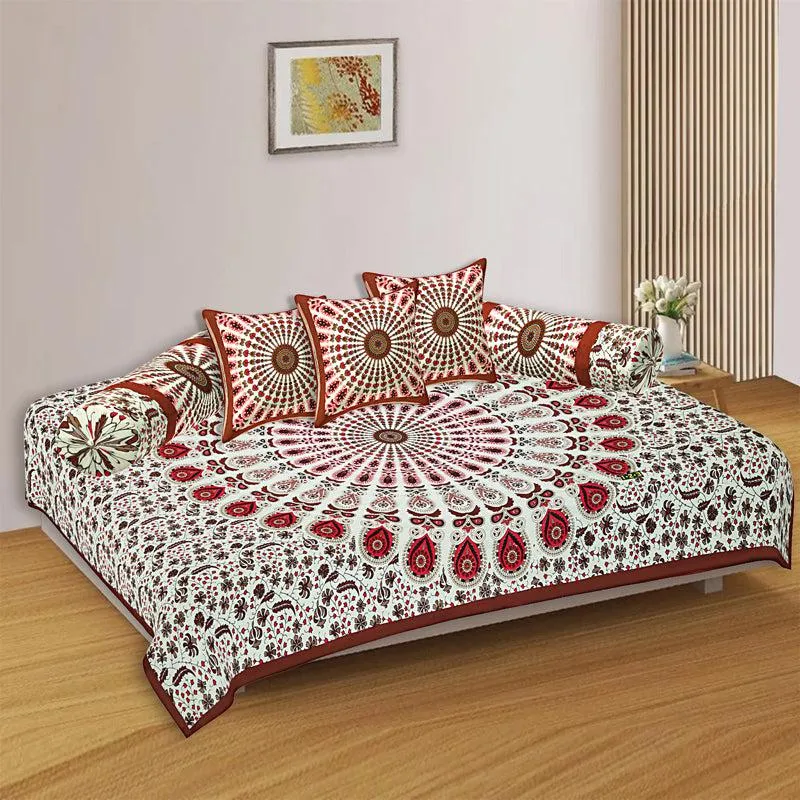 Snigdha Printed Diwan Set (Red) - Six Piece Set media 1