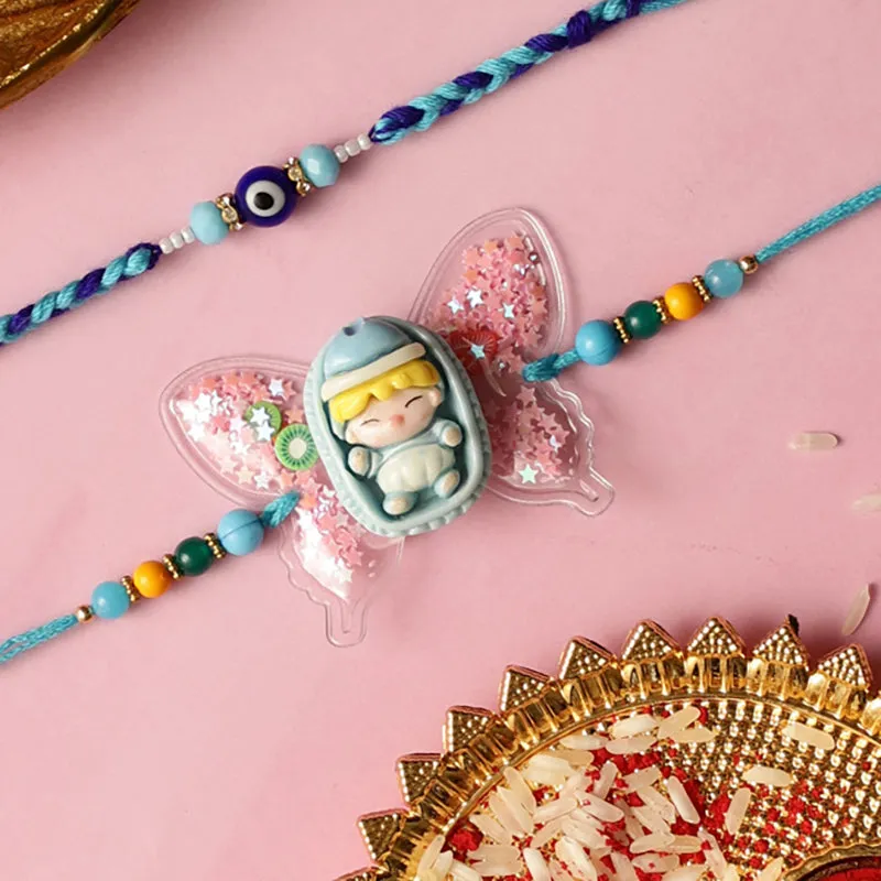 New Born Protection Rakhi with Roli Chawal - Three Piece Set media 3