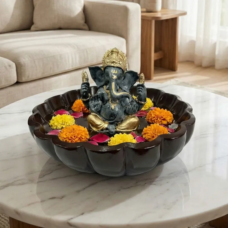 Lord Ganesha Decorative Resin Brown Urli media 1