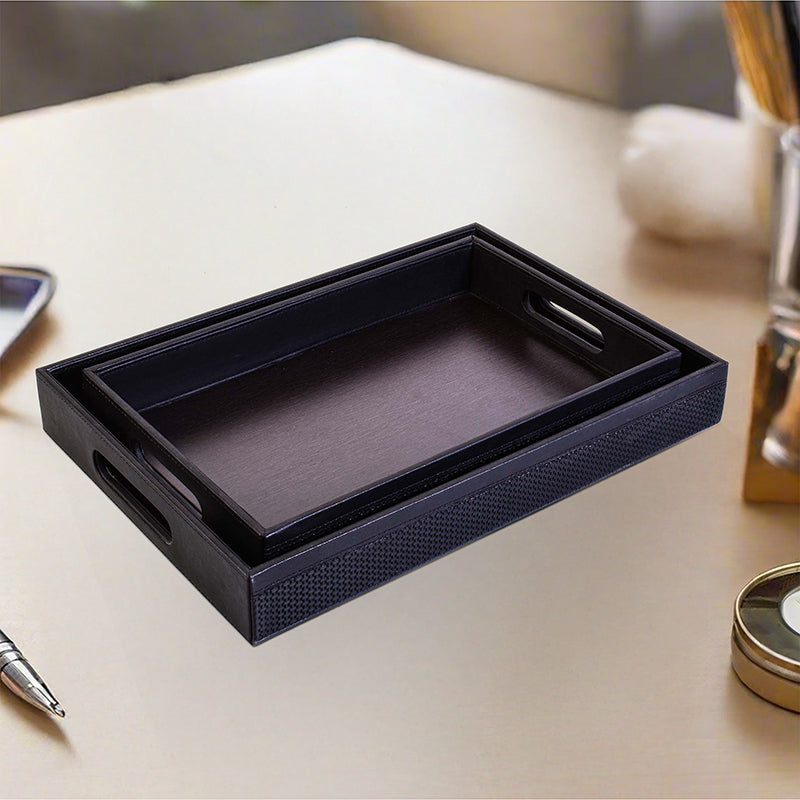 Trivox Faux Leather Serving Tray (Black) - Set Of Two