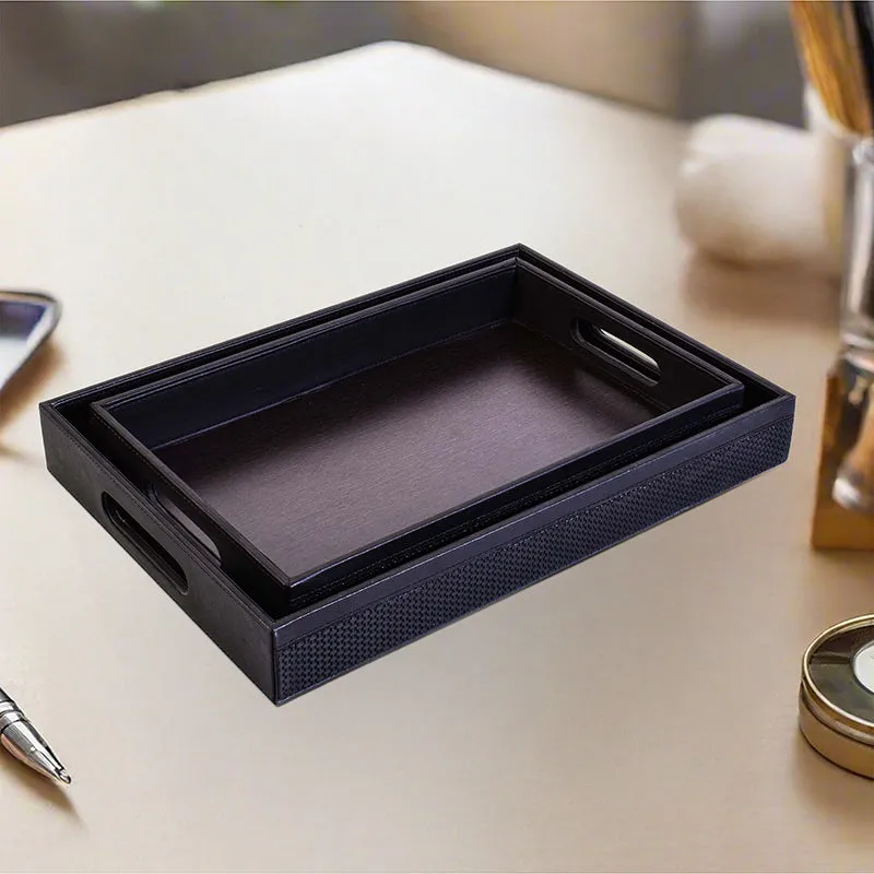 Trivox Faux Leather Serving Tray (Black) - Set Of Two media 1