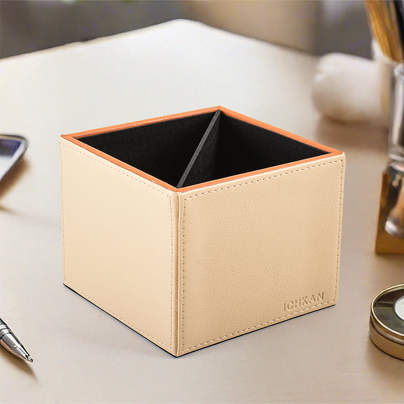 Tisca Faux Leather Pen Stand - Beige