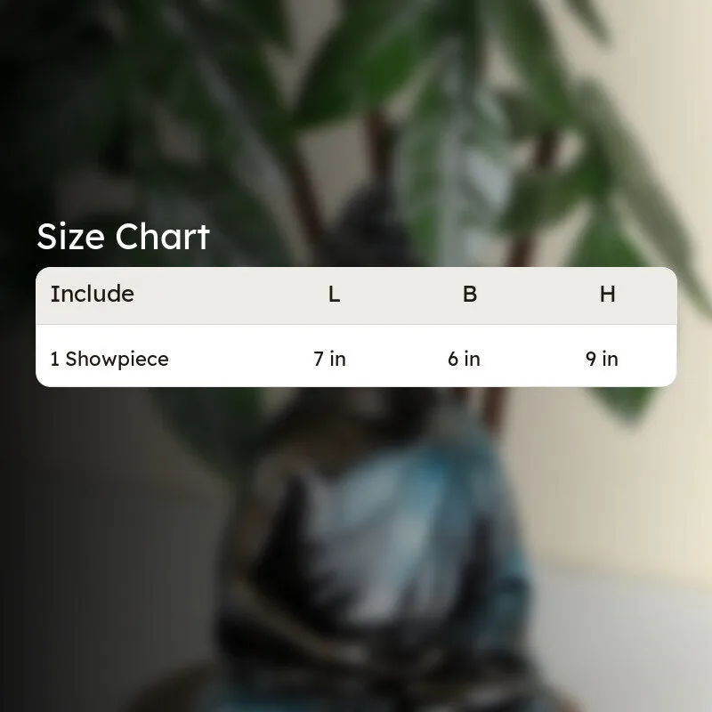 Blurred product background with a size chart text panel