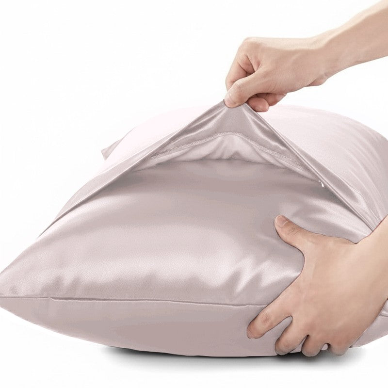 SilkenAura Satin Pillow Cover with a Scrunchy (Pink) - Set Of Two media 4