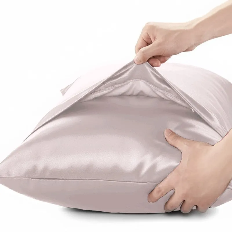 SilkenAura Satin Pillow Cover with a Scrunchy (Pink) - Set Of Two media 4