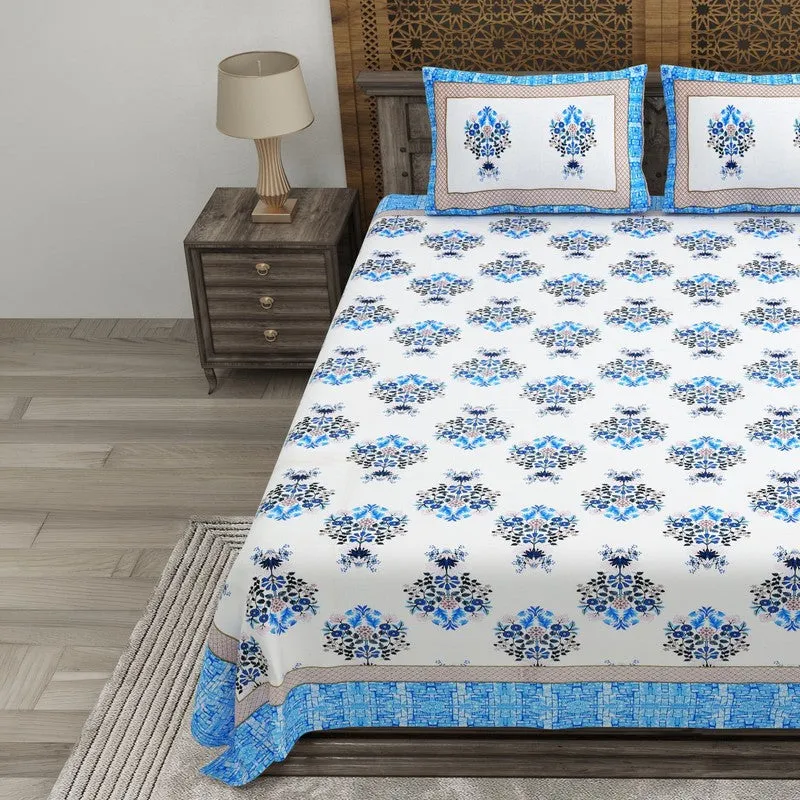 Royaly Cotton Bedsheet (Blue,White) - 240 TC media 3