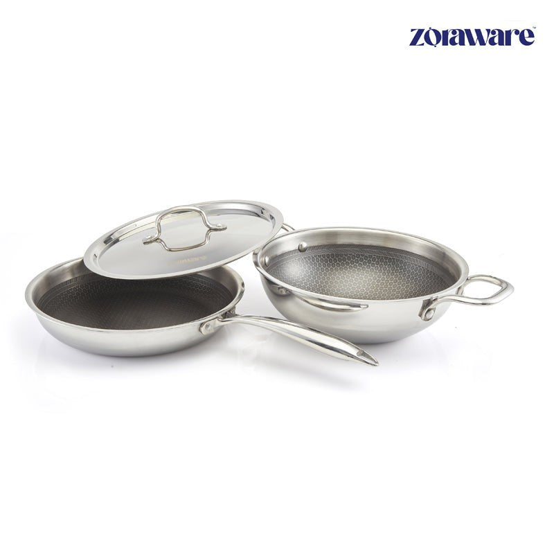 Zoraware Honeycomb Kadhai 2500 ML With Frying Pan (24 CM) media 5