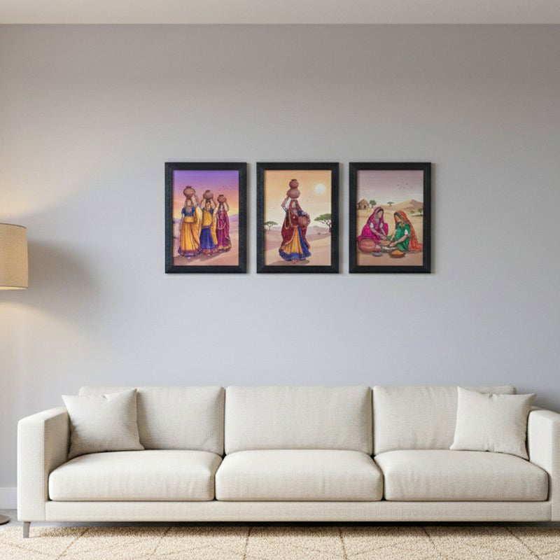 Desert Courtyard Wall Painting With Frame - Set Of Three